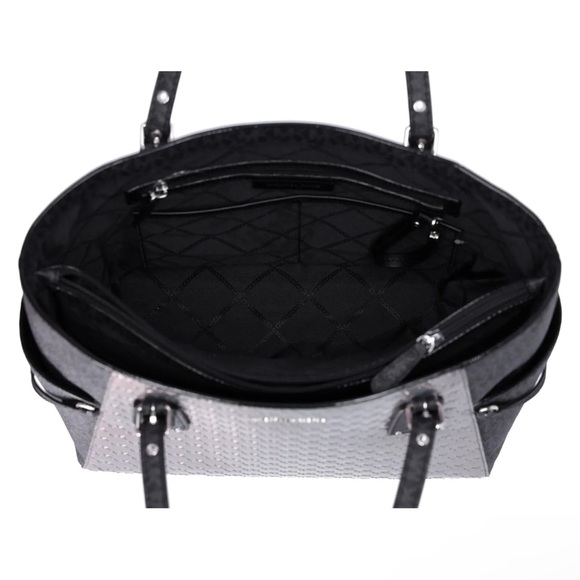 Michael Kors Voyager Travel Shoulder Tote Heather Grey Patent Leather Black MK - Picture 7 of 9